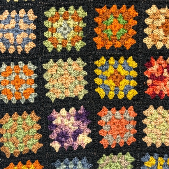 VTG Handmade Wool Afghan Roseanne Throw Sofa Blanket Granny Square 64" X 38" - Picture 6 of 15